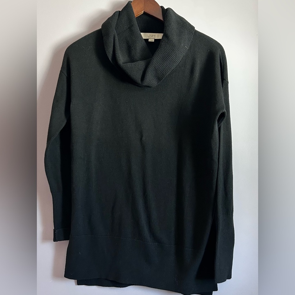 Ann Taylor LOFT Black Cowl Neck Sweater Tunic Length Size Small